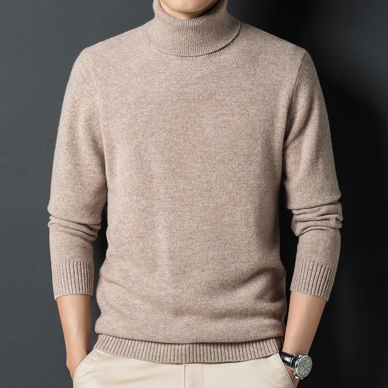 Spring And Autumn Men'S Middle-Aged And Young High Neck Long Sleeve Casual Simple Comfortable Soft Wool Sweater