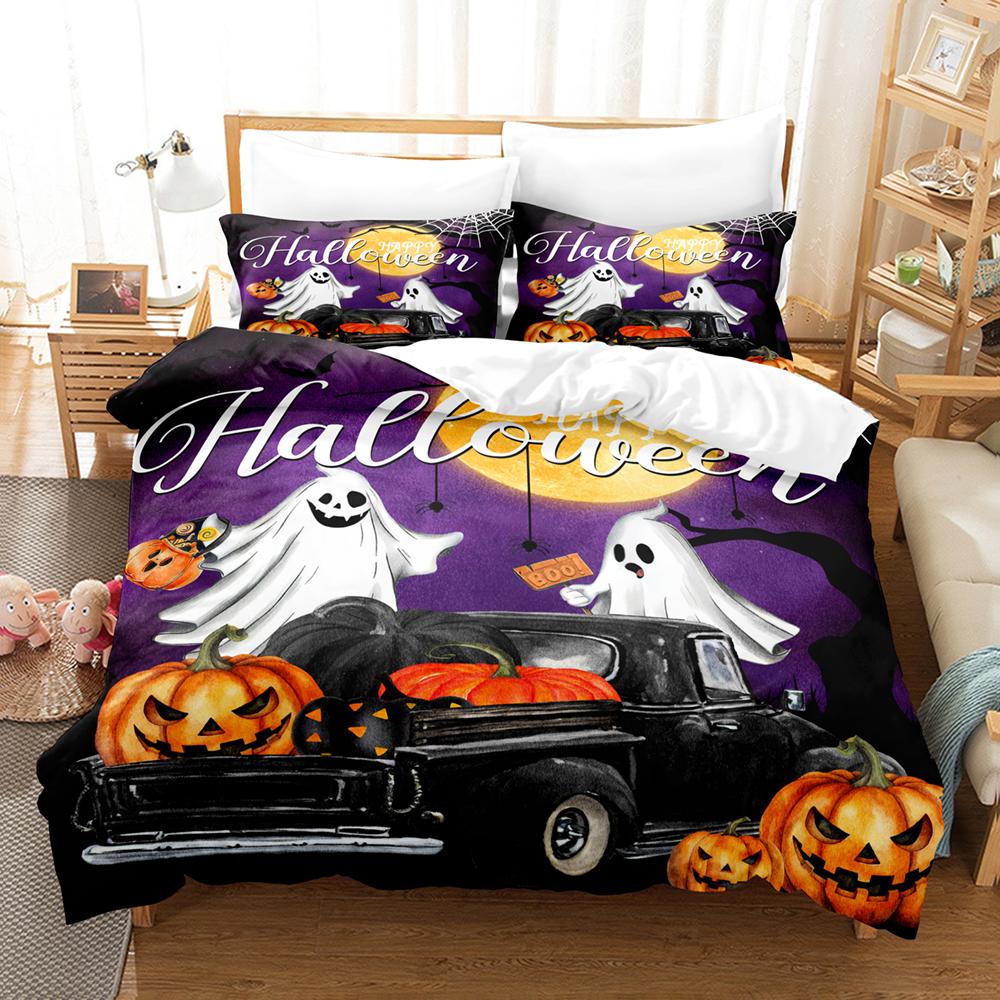 Happy Halloween Ghost 3D Print Bedding Set Soft Duvet Cover King Queen Twin Size Birthday Gift Fror Halloween Bedroom Decor