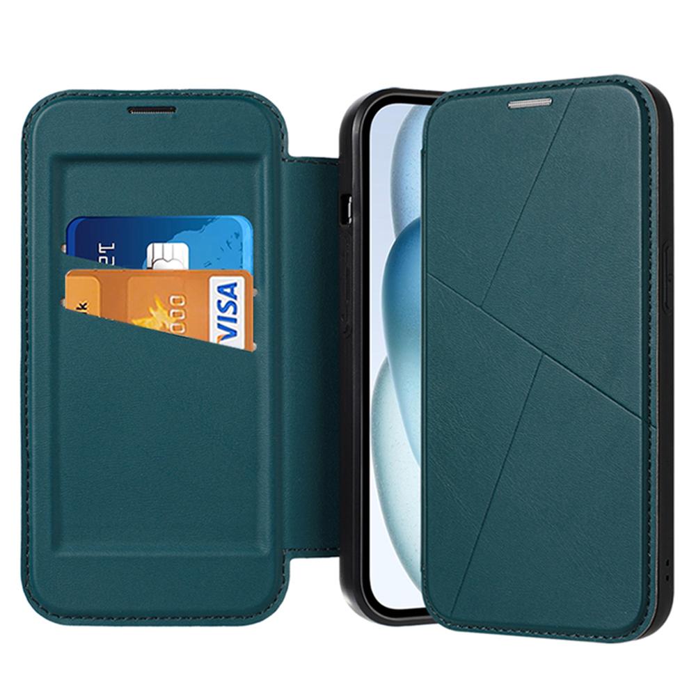 

For iPhone 13 Pro Case Magnetic Closure Card Slot Leather Flip Phone Cover Green