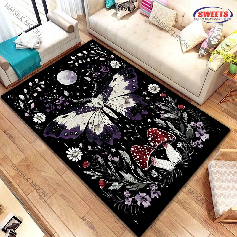 1PC Sun Moon Starry Sky Flower Grass Theme Printed Carpet ! Rug for Living Rooms Bedrooms, Office Areas, Four Seasons Mat Gifts