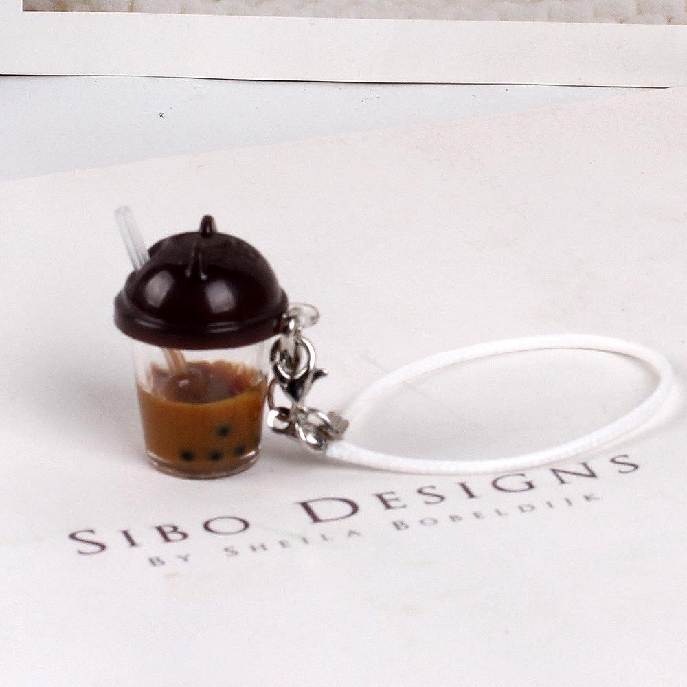 Миниатюрный брелок-подвеска в виде стаканчика с жемчужным молочным чаем и аксессуар-шнурок