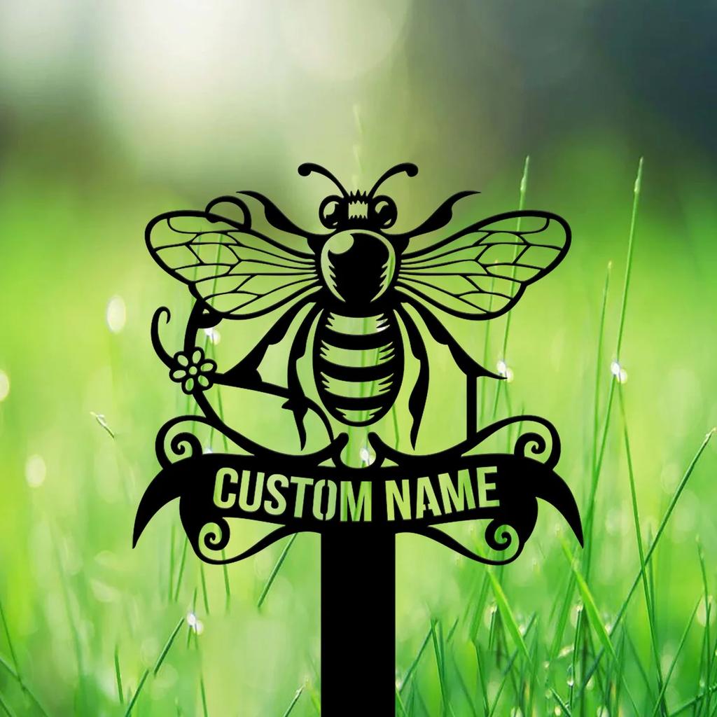 Metal Garden Stake Decor, Bee Yard Art, Farmhouse Sign, Outdoor Metal Ornament