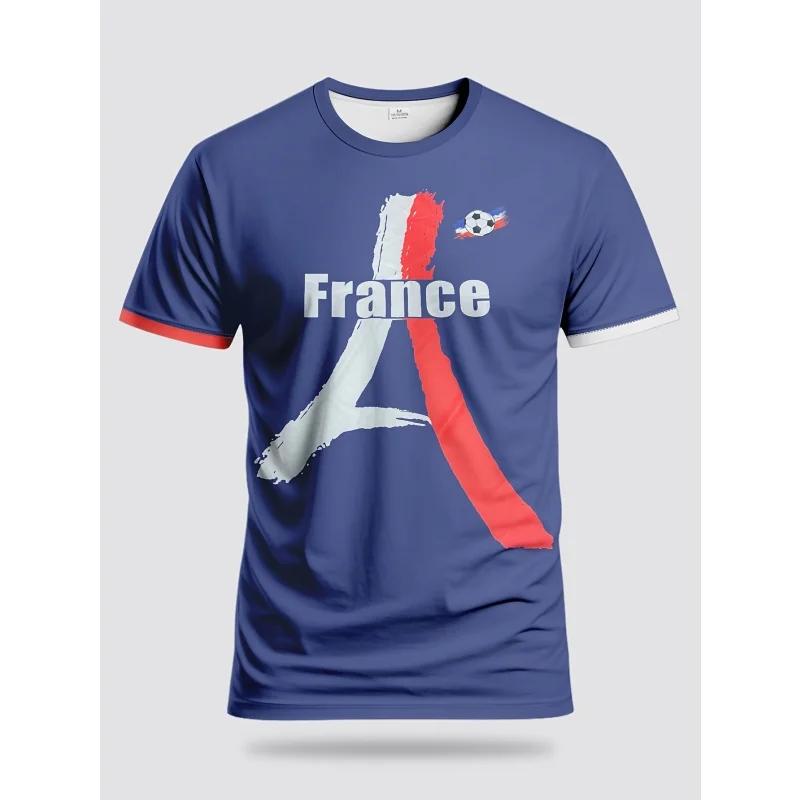 3D Printed French Flag T Shirt for Men Sports Jerseys Pattern Short-Sleeved Tees Streetwear Tops O-Neck T-Shirts