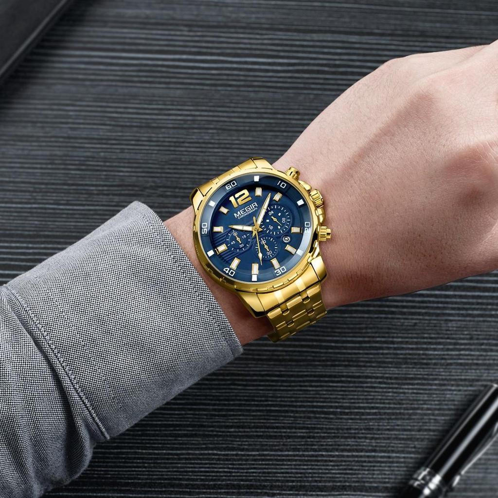 Megir Chronograph Quartz Men Watch Top Brand Luxury Army Military Wrist Watches Clock Men Relogio Masculino Business Wristwatch