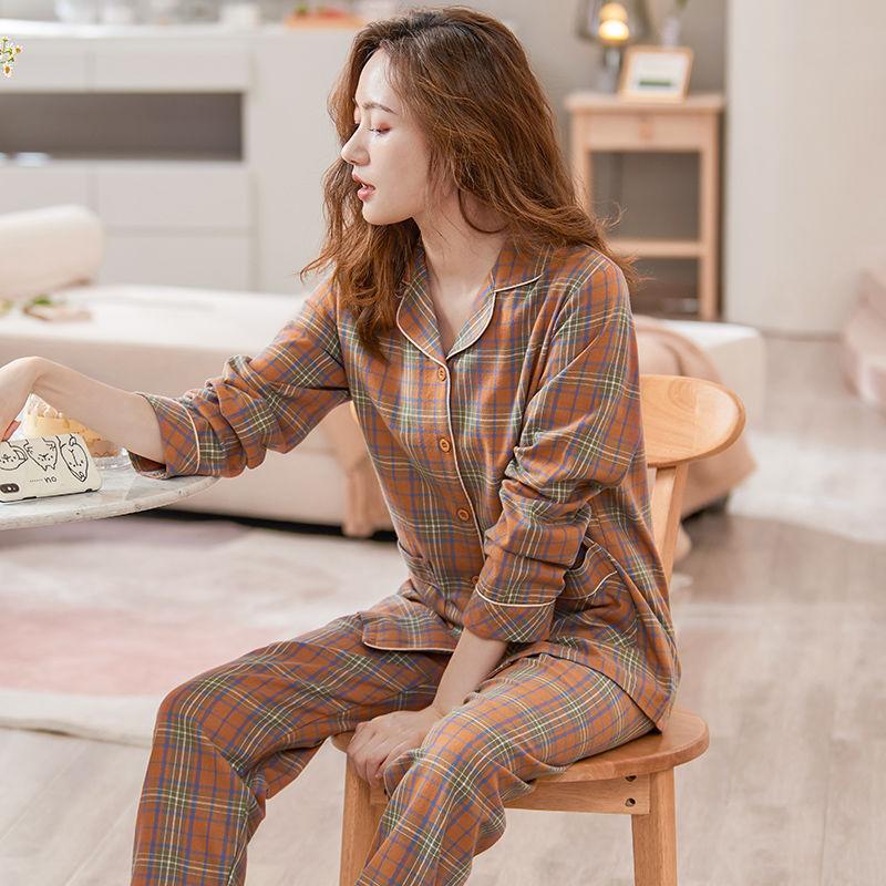 Women's 100% Cotton Long-Sleeve Pajamas for Middle-Aged & Elderly - Loose Cardigan for Autumn/Winter