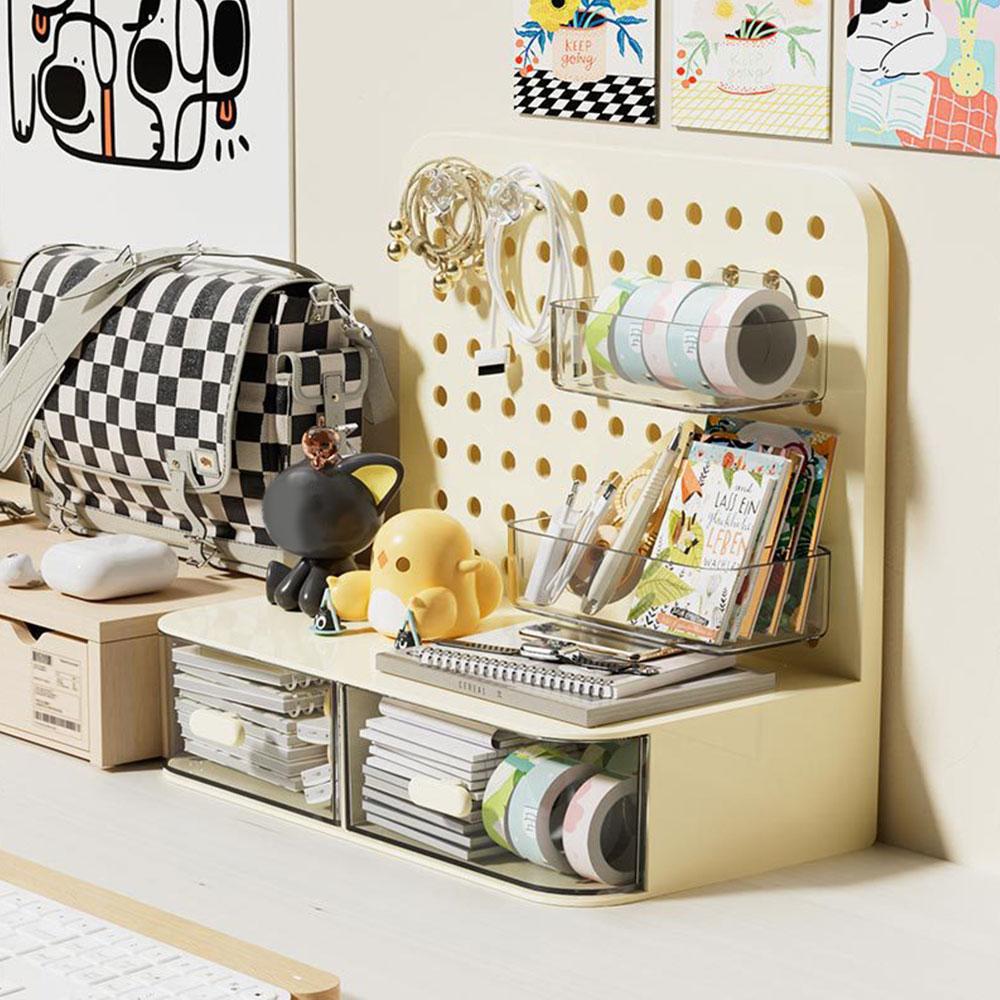 Desktop Perforated Board Storage Box Stationery Sorting Rack With Transparent Drawers Student Desk Dust-Proof Storage Racks 7170₽