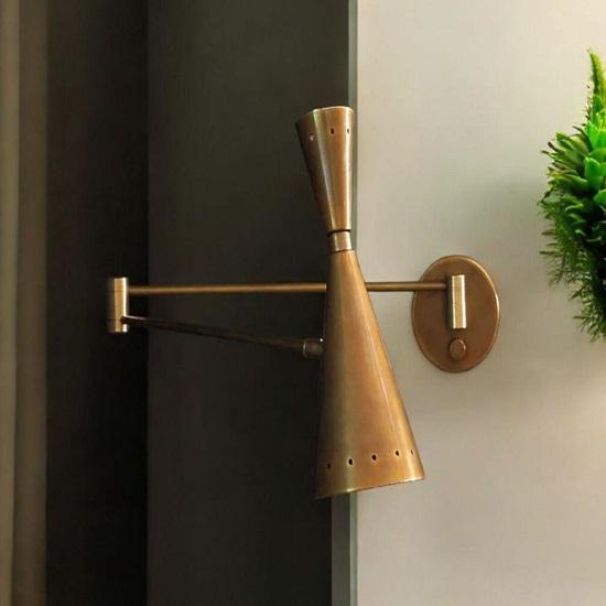 Mid-Century Modern Adjustable Raw Brass Wall Sconce Bedside Reading Light Fixture with Plug-in Design Bedroom, Living, Office