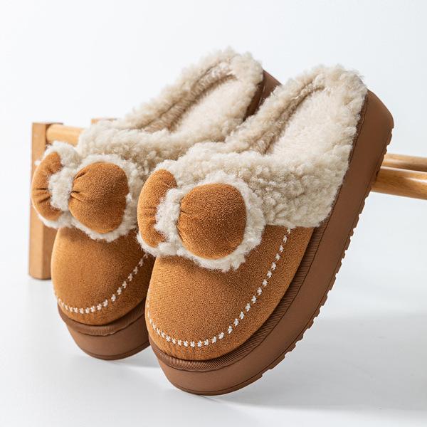 Fluffy Pom-pom Cotton Slippers Women's Winter Indoor Home Non-slip Thick Bottom Velvet Warm Outer Wear Cute Cotton Drag Women's Models