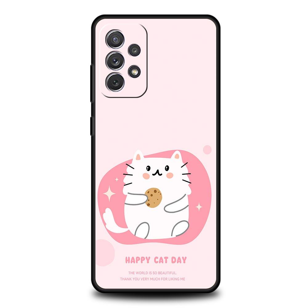 Cute Cartoon Black Cat Phone Case for Samsung A57 A37 A51 A71 A21S A17 A15 A25 A41 A23 A33 A53 A73 A07 A05S A13 A35 A55 5G Cover