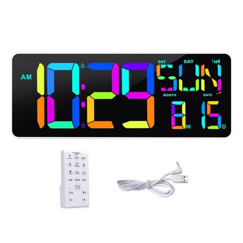 Multifunctional LED Digital Wall Clock 13inch with Remote Controls, Big Screen for Easy Viewing, Temperature and Date