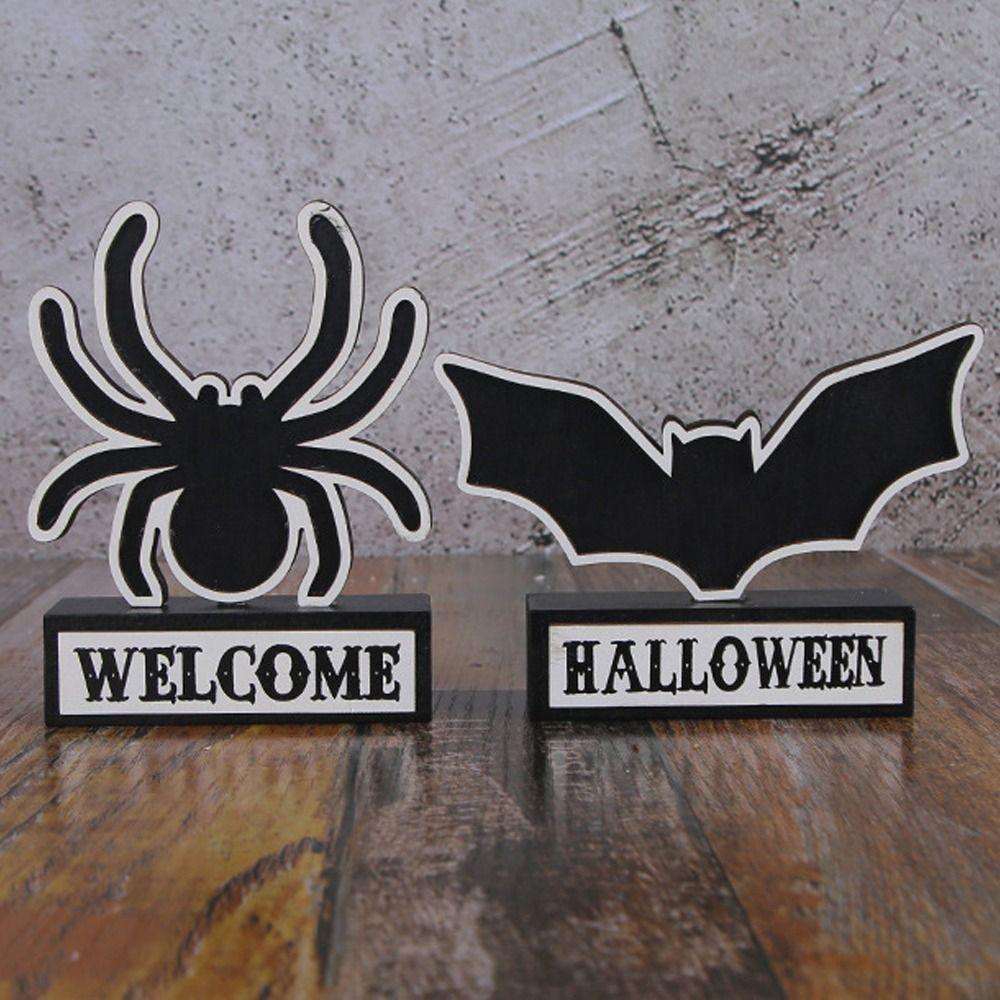 Funny Wooden Spider Decoration DIY Handmade Spider Bat Sign  Party Decoration Props