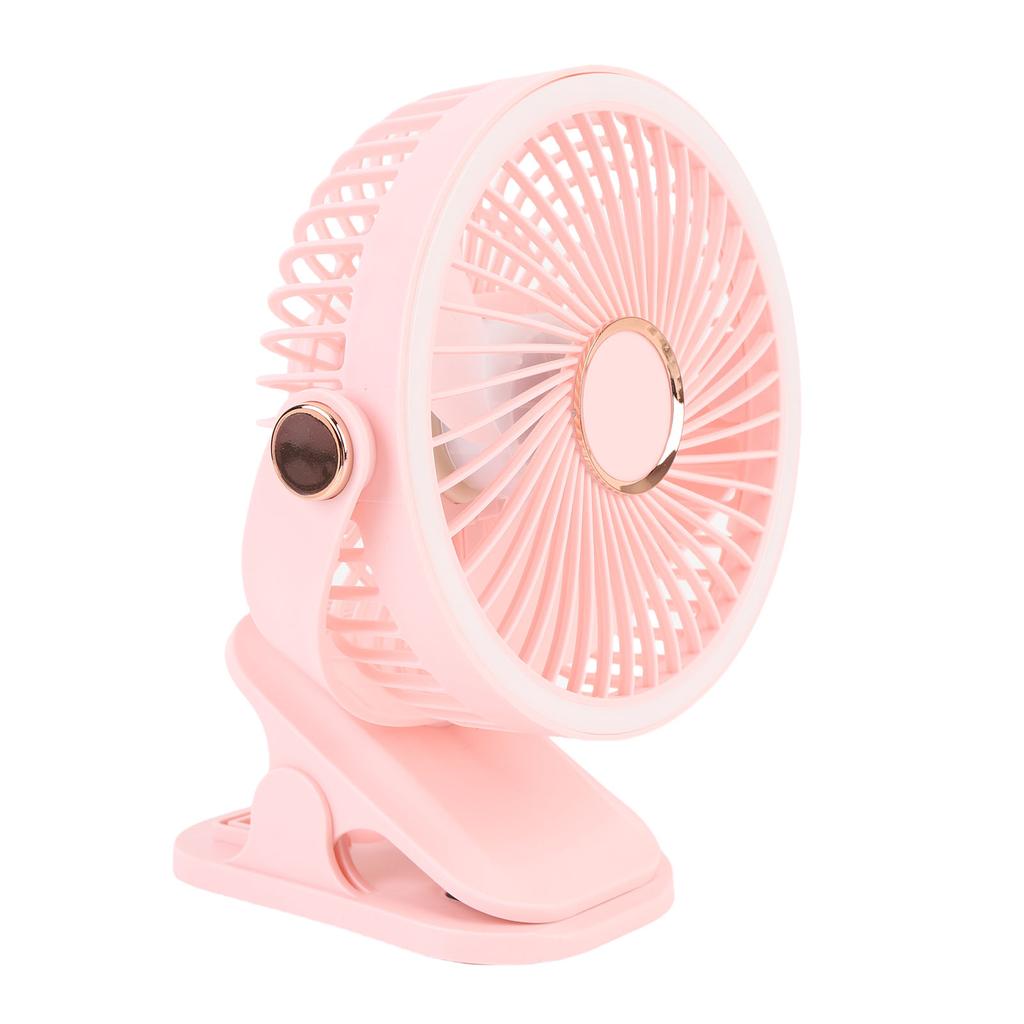Kleiner Schreibtischventilator mit Klemme 5 Geschwindigkeitsstufen 3 Helligkeitsstufen 720 Grad Drehung Wiederaufladbar