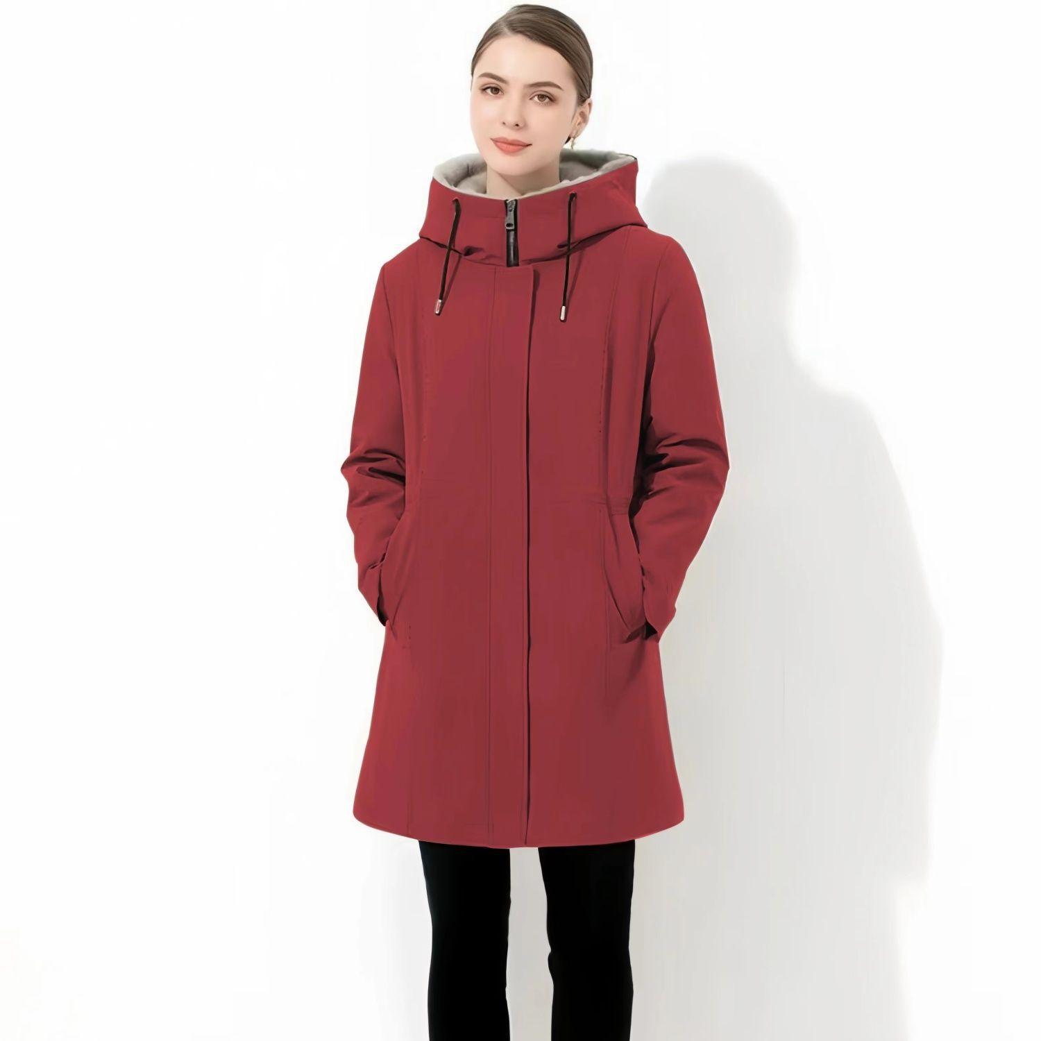 

Новый пирог Преодолевает Осень и Зиму Большой Размер Флисовая Куртка Свободный Ни Преодолевает Мех Темперамент Пальто Мама Носит Женщины M90-55kg бордовый