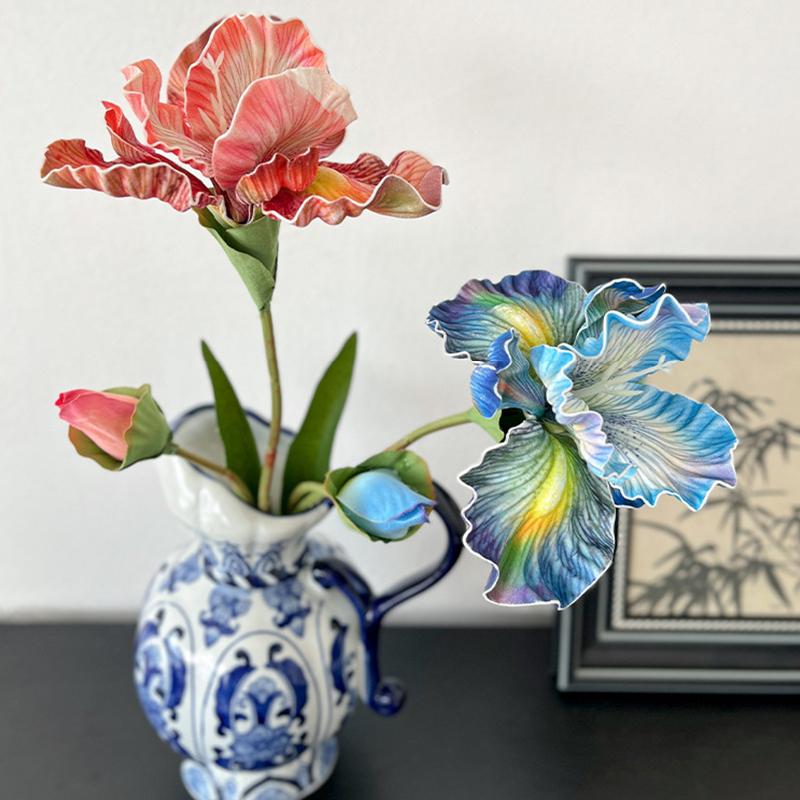 1PC 2-head Iris Flowers Party Wedding Decorative Artificial Cattleya Orchid Home Decoration Simulated Flower Silk Flower 45cm