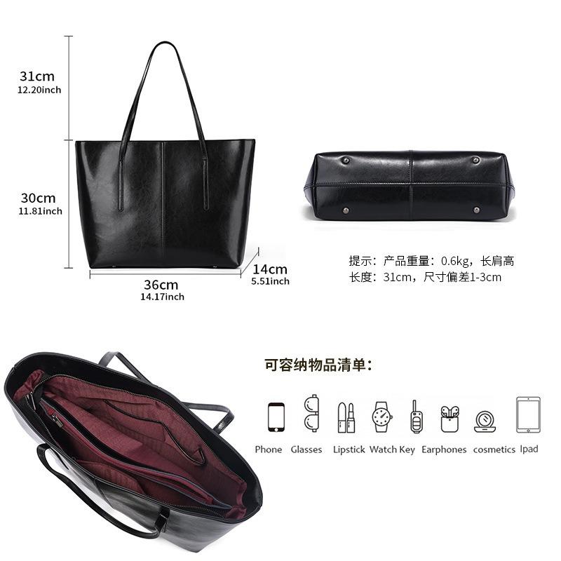 Retro Cowhide Big Bag Women's Bag New Tote Bag Large Capacity Women's Leather Versatile Commuter Shoulder Bag