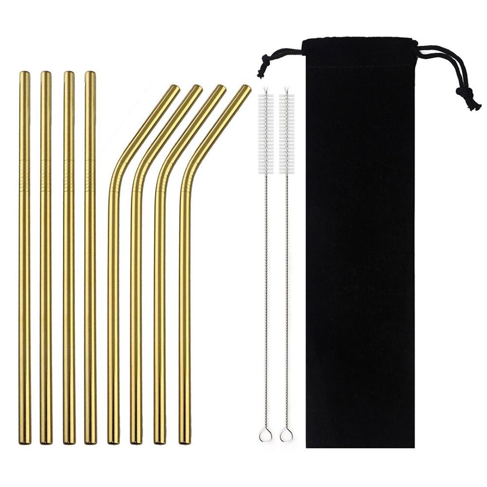6pcs/11pcs Reusable Straws 18/10 Stainless Steel Gold Drinking Straw Set Mteal Straw Coffee Party Bar Straw With Cleaner Brush Portable Bag