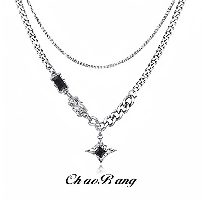 Personalized Pentagram Cuban Titanium Steel Necklace Mens Hip Hop Fashion Jewelry