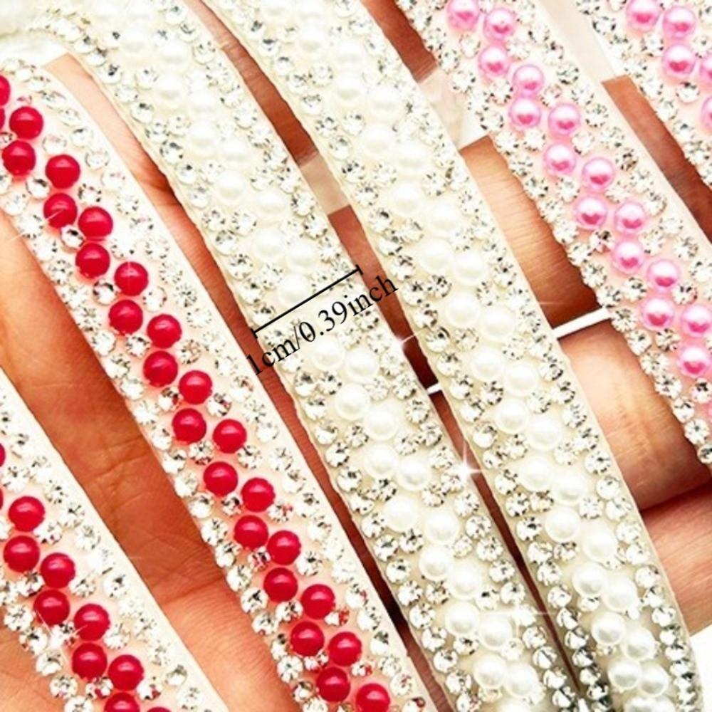 Craft Accessory 3 Yards Self Adhesive Pearl Chain Shiny DIY Decoration Rhinestone Strip Flexible Pearl Sticker Garment Supply