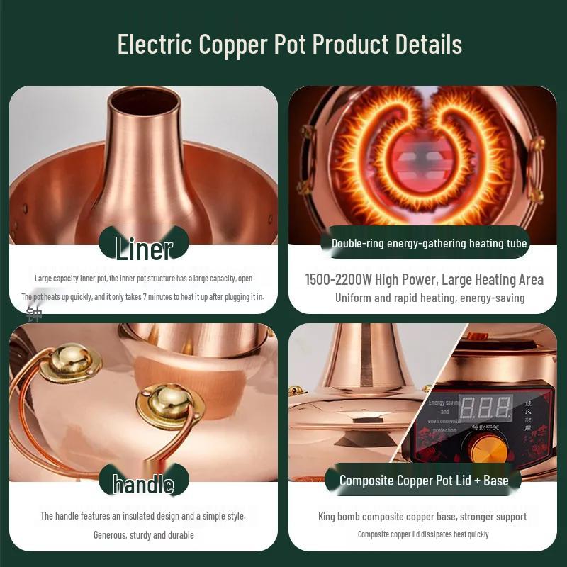 Dual-use Thickened Pure Copper Electric Hot Pot with Yuan Yang Divider for Mutton Slicing.