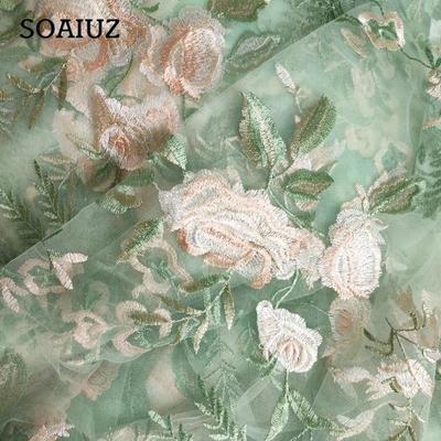 Rose Lace Mesh Embroidery Fabric Floral for DIY Dress Skirt Curtain 130X100cm
