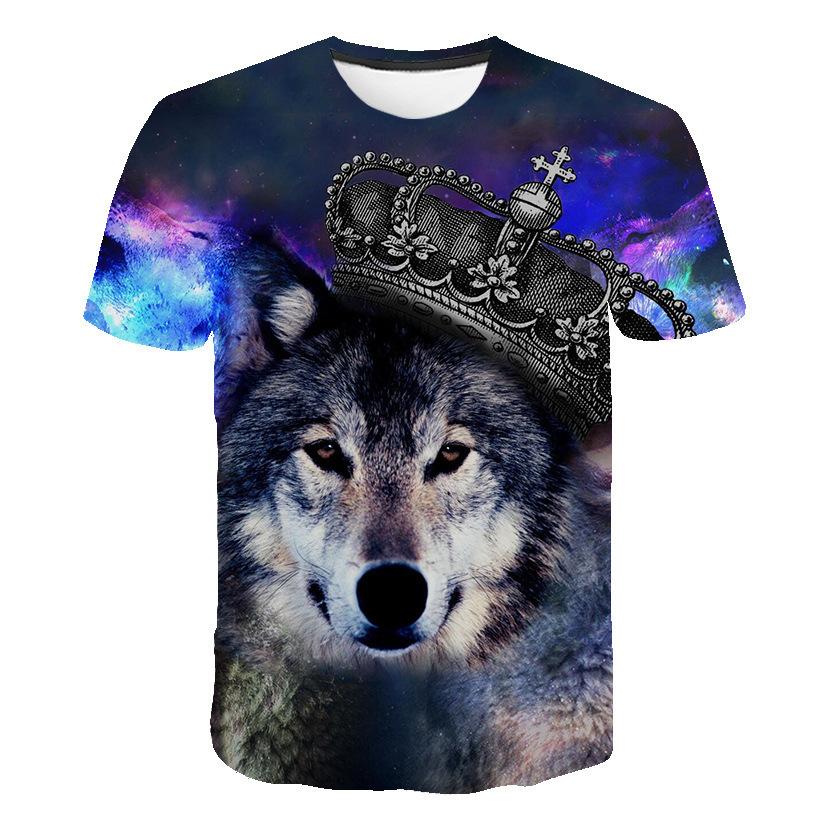 Summer Round Neck 3D Wolf Print Top Fashionable Casual Short Sleeved Men's T-shirts