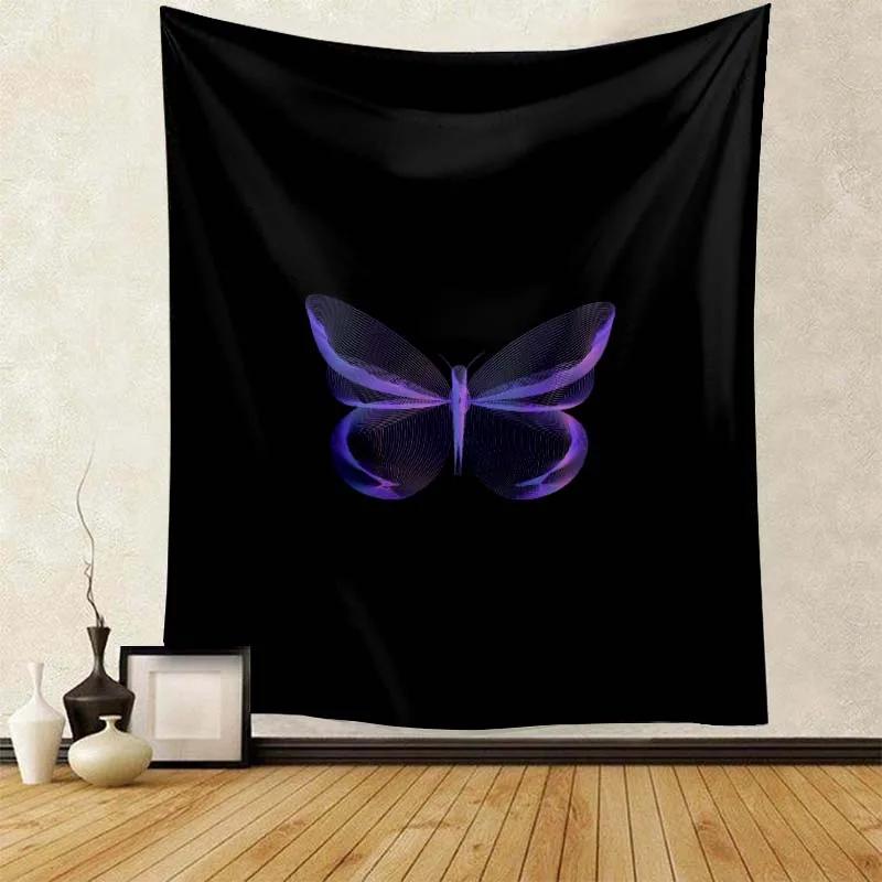 Exquisite Black Butterfly Print Tapestry Women Room  Fabric Decoration Wall Covering