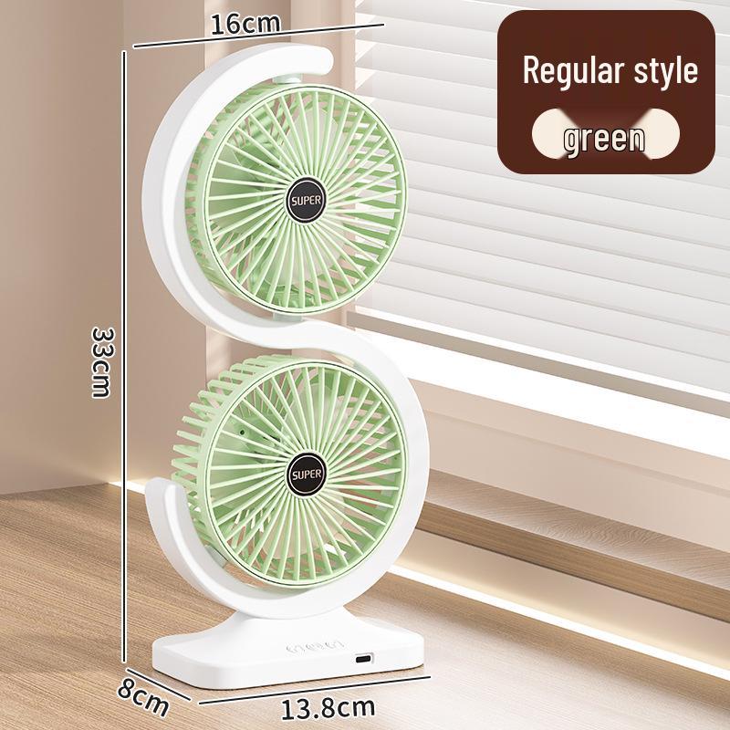 

Portable Dual-Head Rechargeable Fan for Desk, Office, Camping, Dorm, and Outdoor Use 16 x 8 x 33 cm