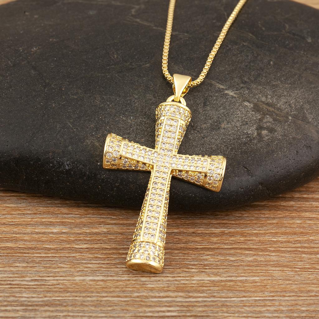 Nidin New Trendy Personality Design Cross Pendant Necklace For Women Men Shiny Crystal Zircon Charm Jewelry Daily Party Gifts