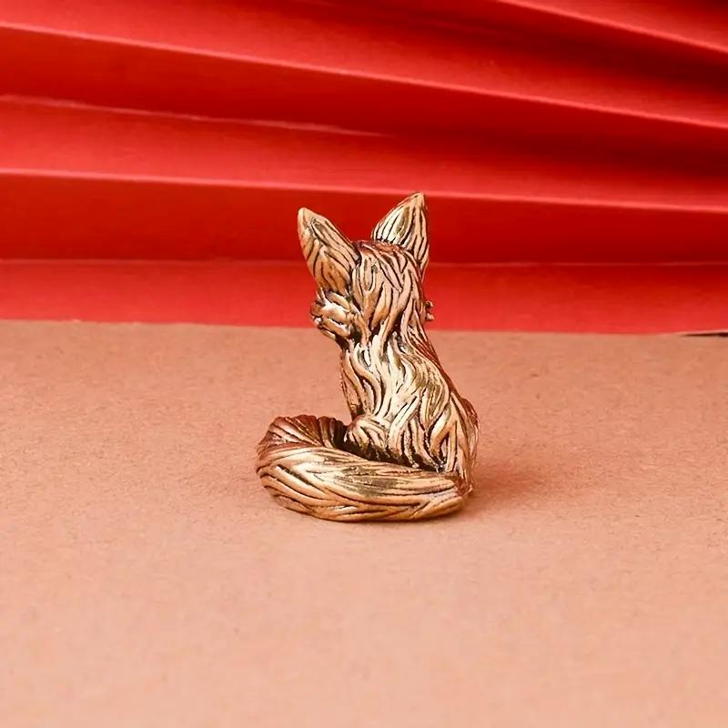 Brass Fox Statue Cute Fox Miniature Figurines Desk Ornament Decorations Accessories Copper Animal Sculpture Home Decor Crafts