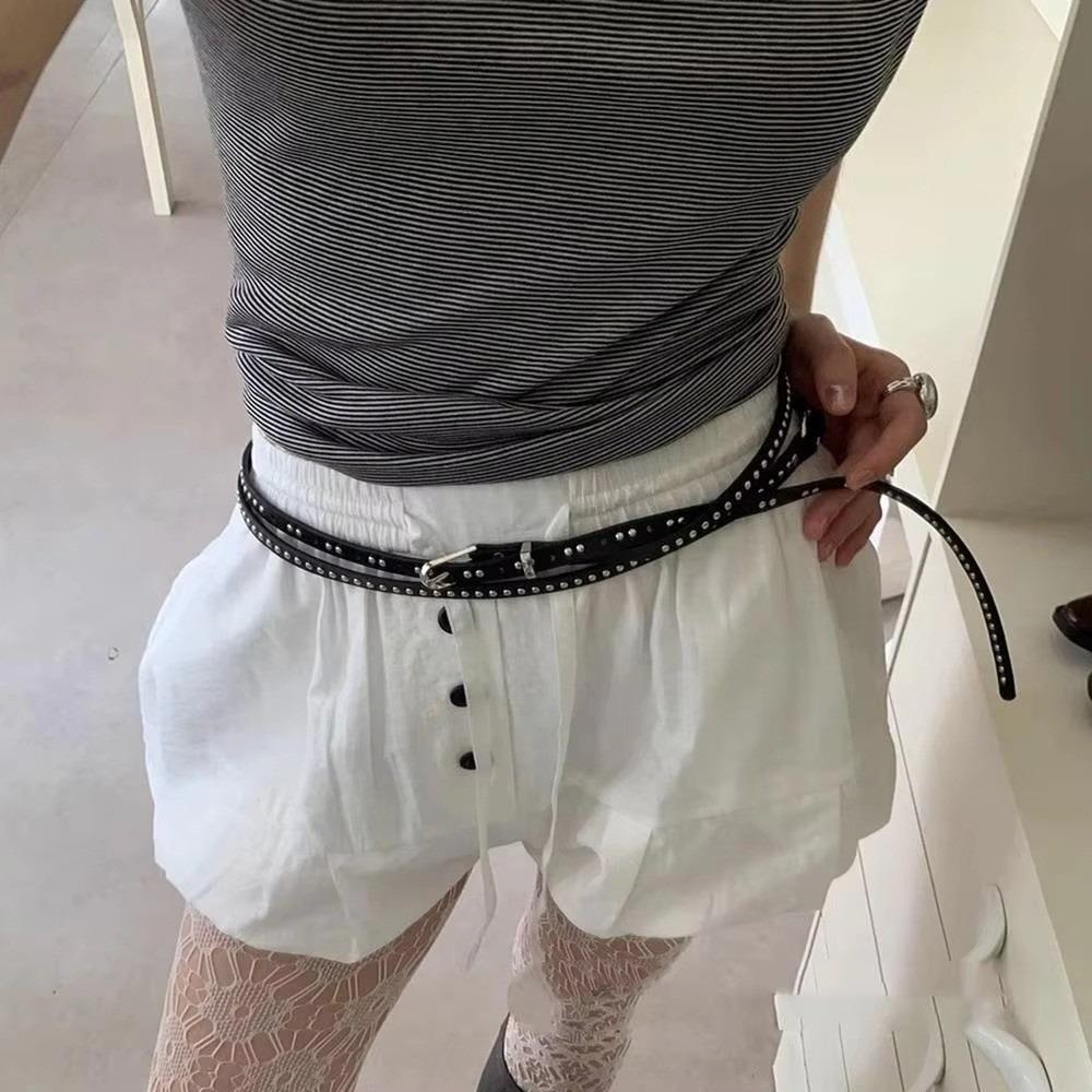 

Fashion Y2k Thin Belt PU Leather Punk Rivet Waist Strap Gothic Waistband for Jeans Dresses Skirts Metal Buckle Belts for Women чорний