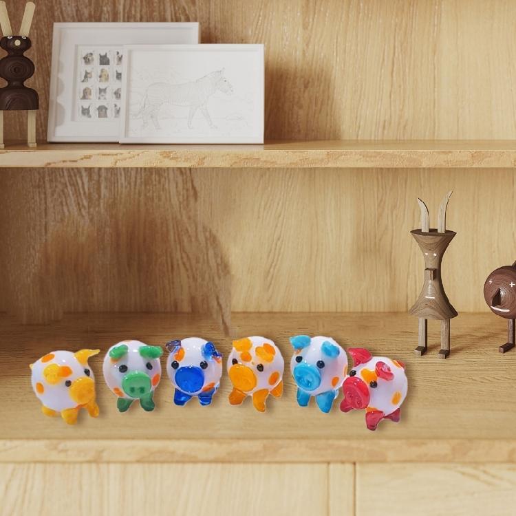Colorful Glass Pig Figurine Handcrafted Miniature Animal Collectible Ornament for Artistic Display in Homes and Offices