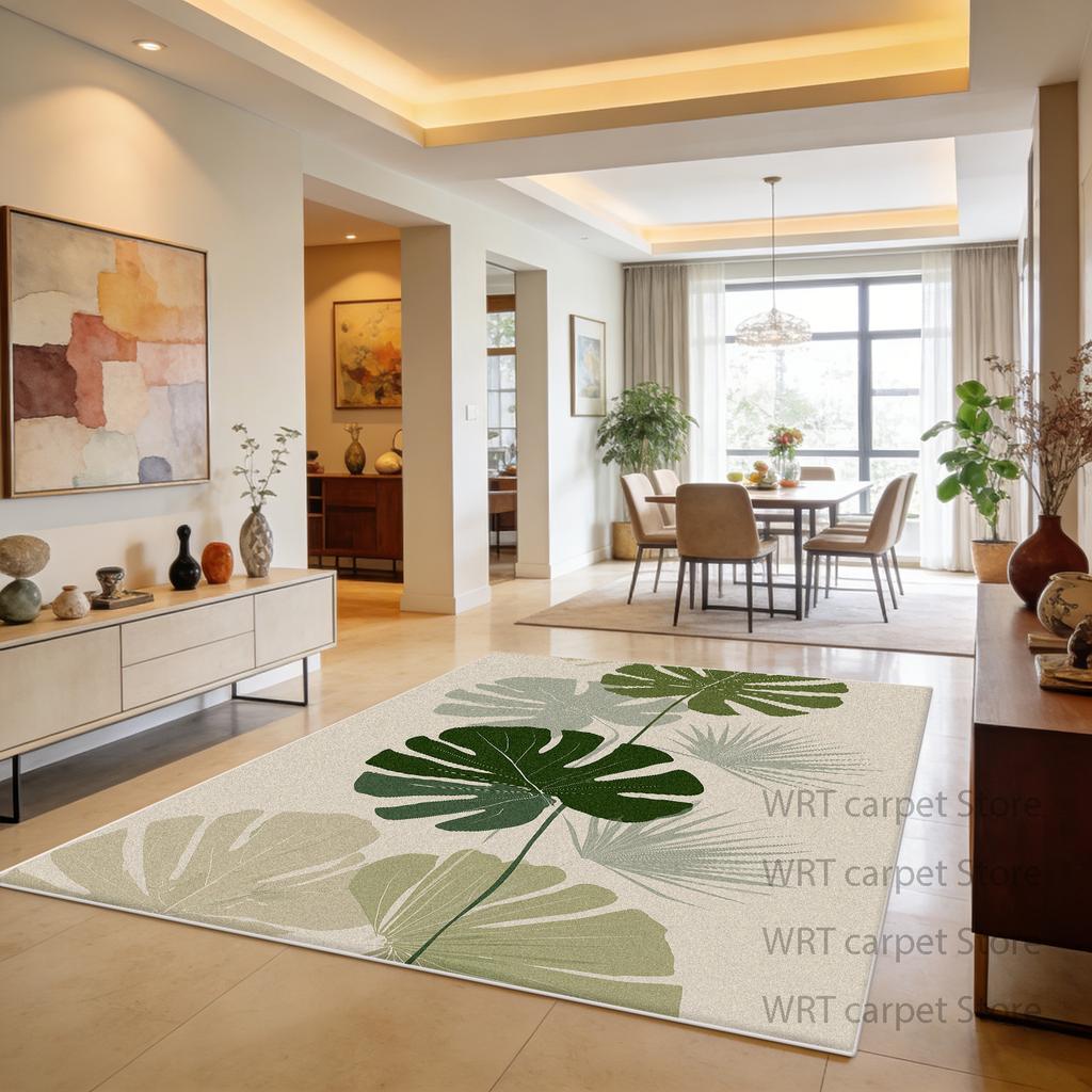 Tropical Plant Living Room Dining Room Area Rugs Green Decoration Machine Washable Rug Patio Foldable Antiskid Floor Mat Fluffy