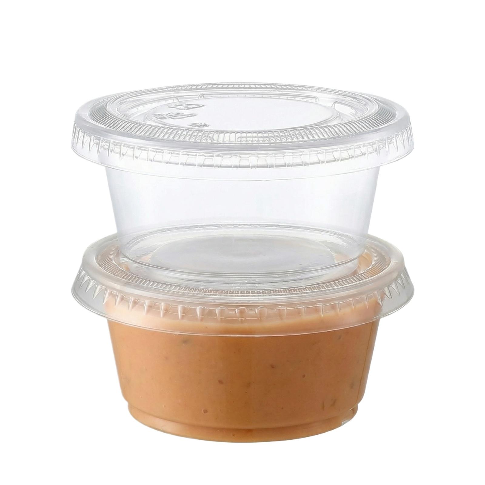 Disposable PP Cups with Lids, Condiment Containers for Dipping Sauces Salad