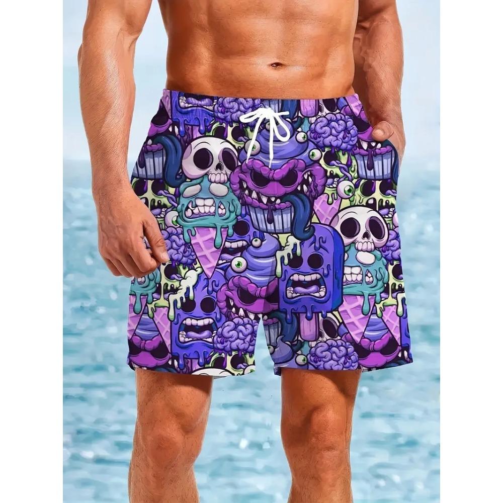 Fashionable Comfortable Plus Size Drawstring Loose Fun 3D Shorts Men Creative Colorful Summer Leisure Holiday Cool Daily Versatile Shorts