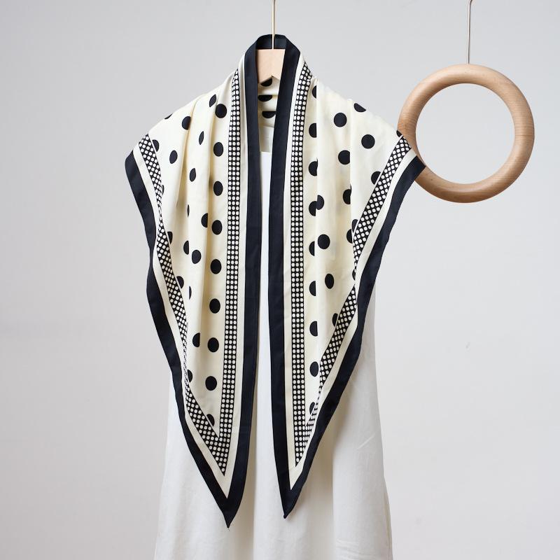 1 New Simple Coffee-Colored Polka Dot Printed Triangle Scarf Fashionable Versatile Belt Diagonal Scarf Women'S High-End Silk