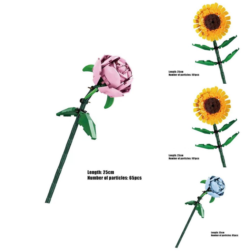 Rose Sunflower Tulip Building Blocks Toy Kids Gift Simulate Flowers Decor