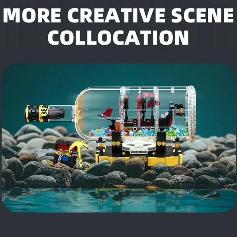 852PCS Creative Pirate Ship Bottle Building Blocks Light Bricks In a Bottle Classic Model  DIY Children's Toys Birthday Gift Set