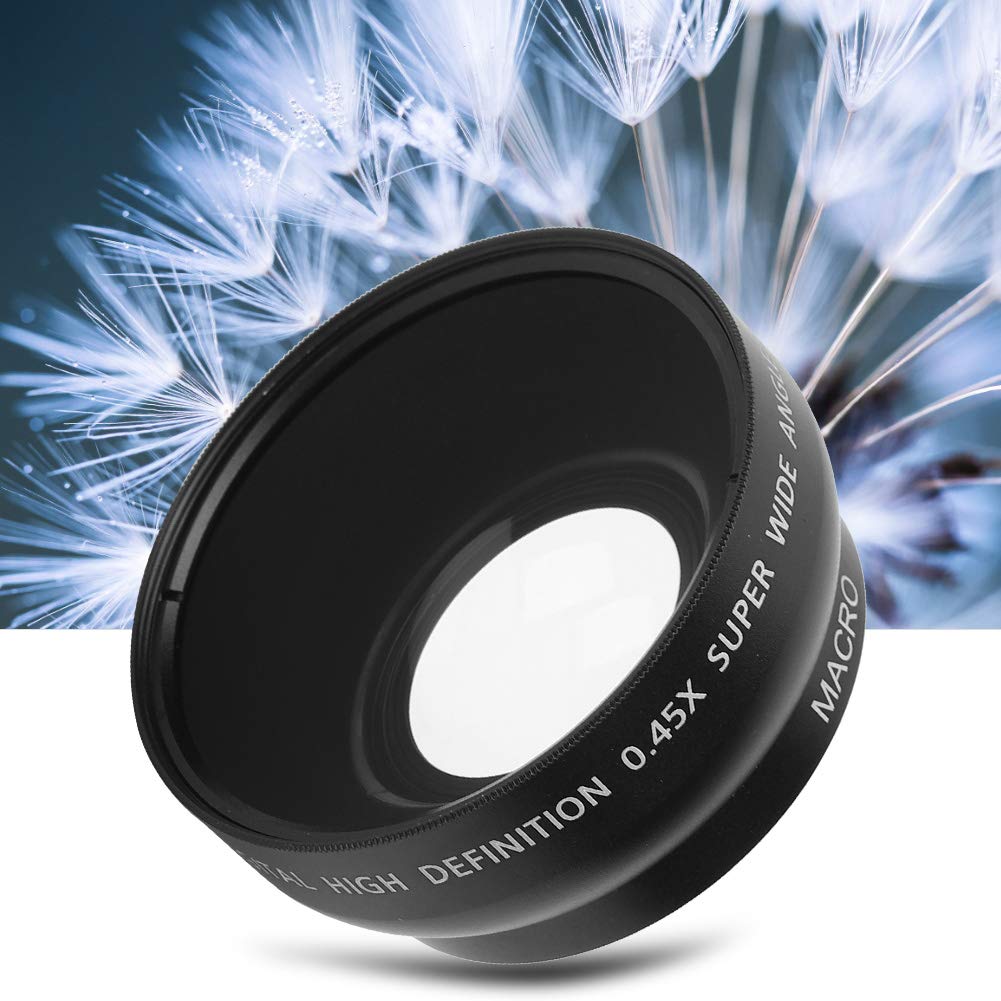 VEGBY1 49mm Macro Aluminum Alloy Optical Durable and Photography Replacement Lens for All 49mm Diameter Camera Lenses 0.45X Wide-Angle Lens, + Glass,