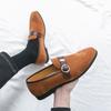Fashion British Style Men's Comfortable Soft Soled Pointed Loafers Spring Brand Men's Side Button Cow Suede Breathable Flat Bean Shoes