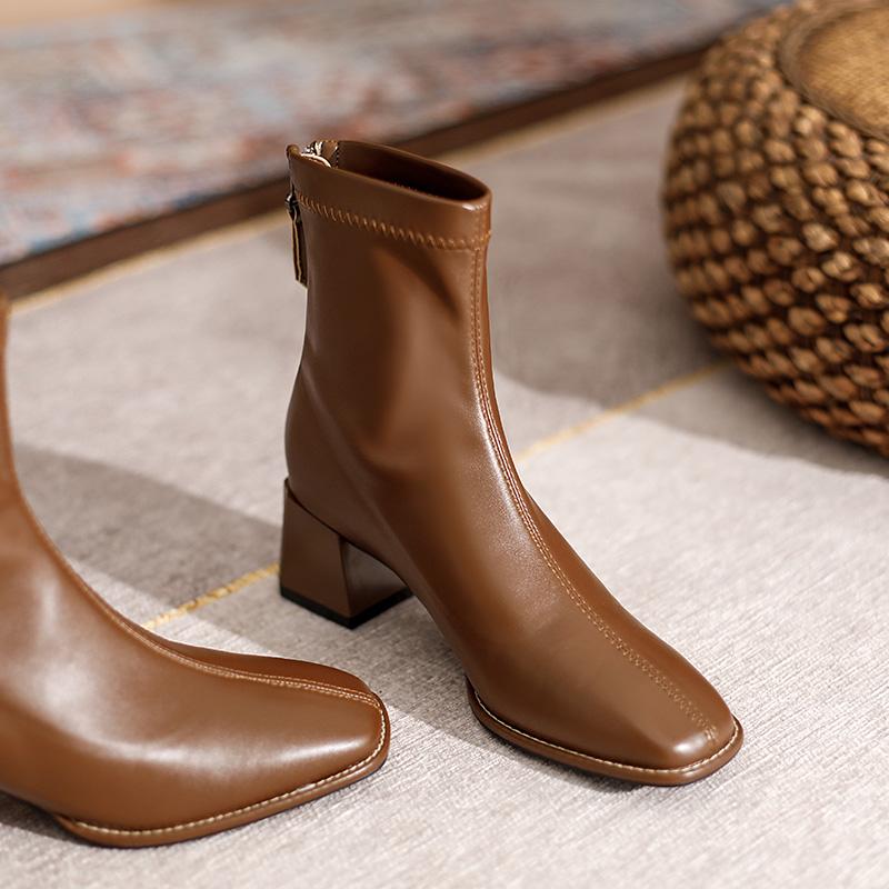 

Autumn Winter Short Plush Women Ankle Boots Ladies Concise Thick Heel Short Botas Zapatos De Mujer 35 светло-коричневого