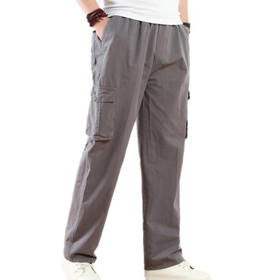 Men Cargo Pants Solid Color Loose Multi Pockets Soft Breathable Mid Waist Straight Casual Streetwear Casual Daily Long Trousers