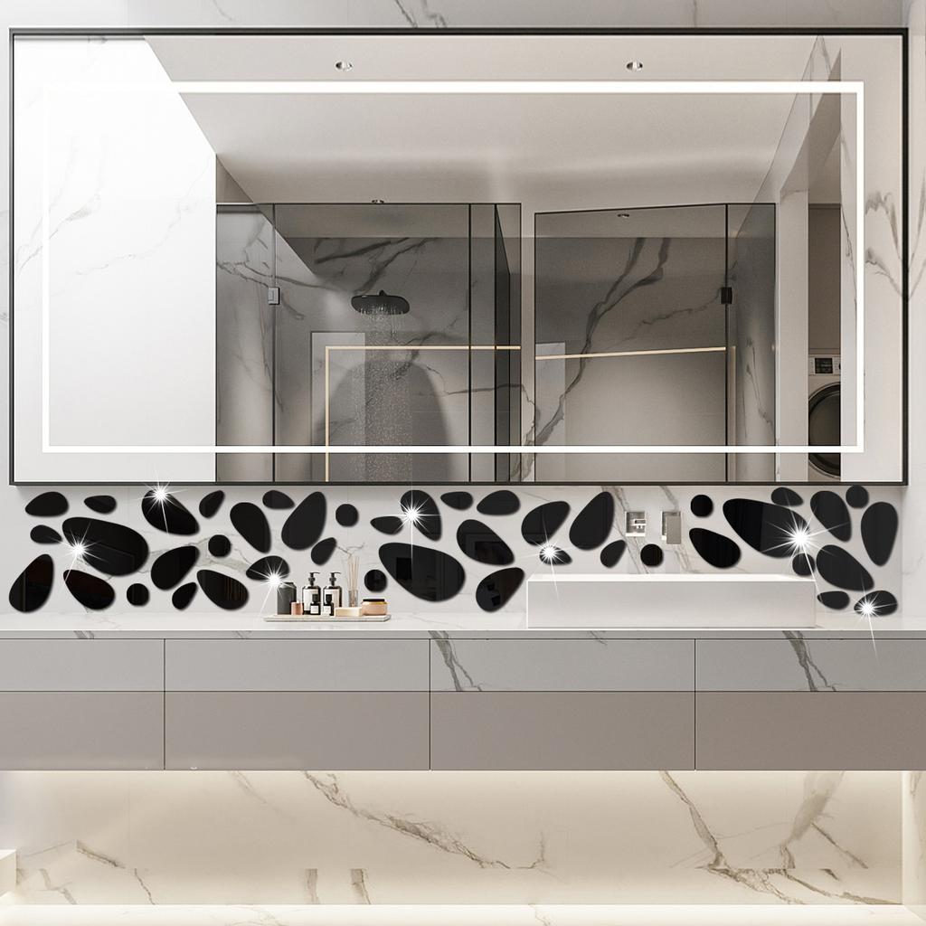 Adesivo de espelho em forma de seixo para fundo de parede de casa, sala de estar, quarto, adesivos