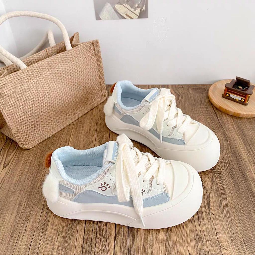 Girls' White Spring 2026 Breathable Thick-Sole Casual Sneakers, Non-Slip & Fashionable