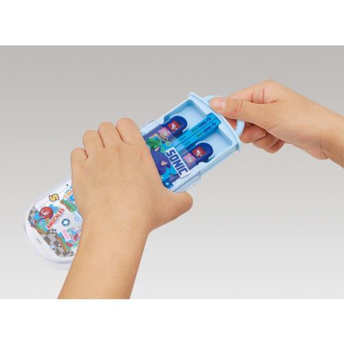 Skater Children's Lunch Box Trio Set Chopsticks Spoon Fork Kids Cutlery Antibacterial Treatment Easy to Open Sliding Type Made in Japan Sonic TACC2AG