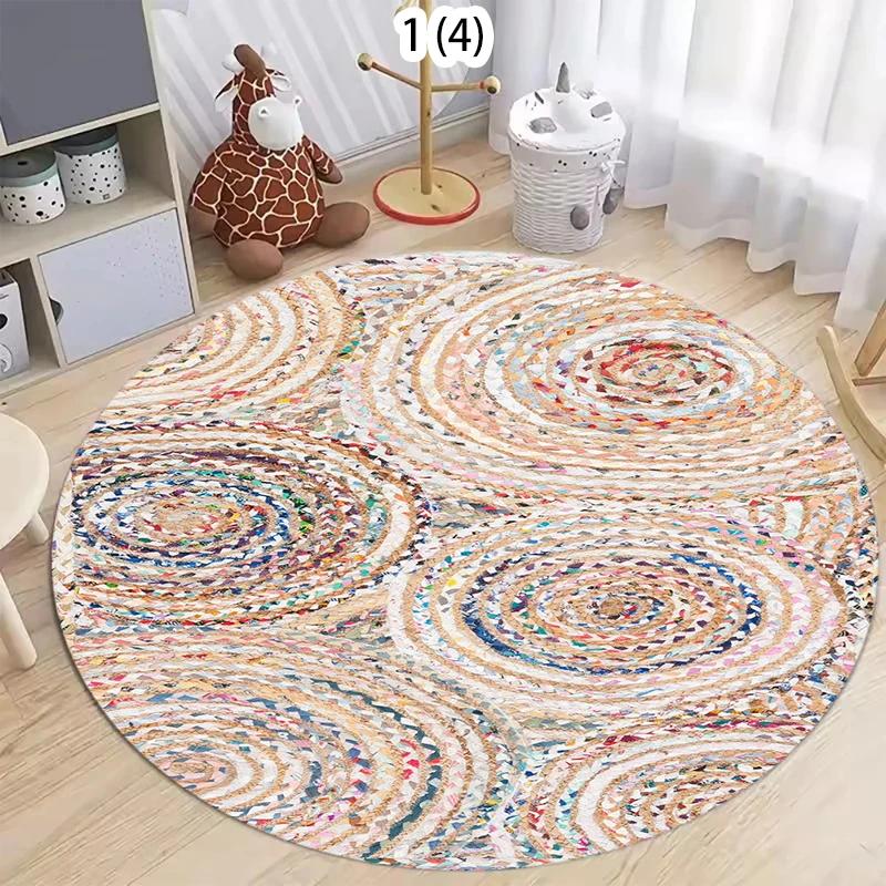 Vintage Floral Round Carpet Living Room Large Rug Retro Green Floral Area Rugs Bedroom Sofa Chair Floor Mat