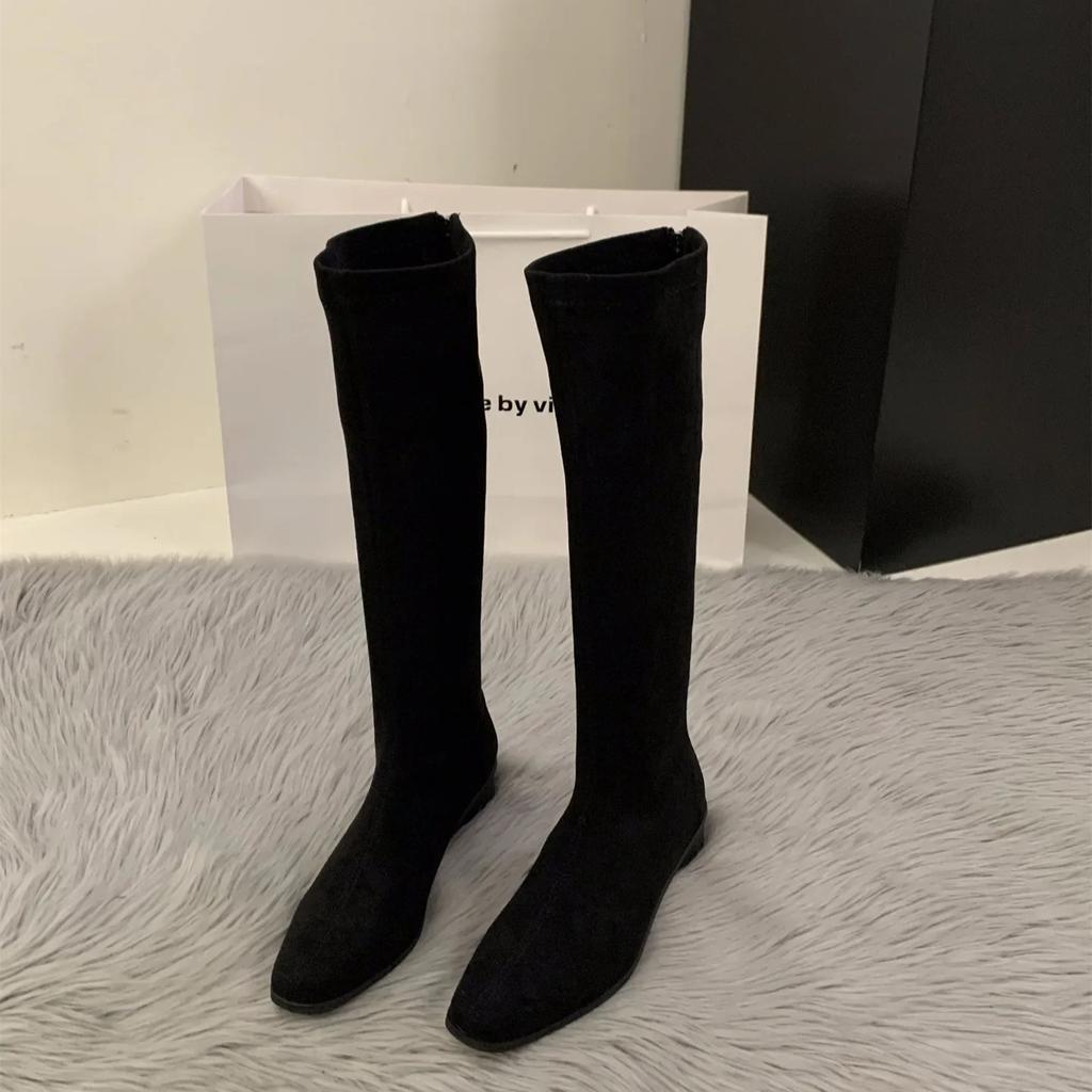 Women's Knee High Boots Temperament Slim Long Boots Quality Suede Casual Boot Retro Square Design Women Boots Botas Largas Mujer