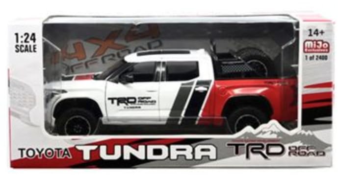 Miniature Car 1/24 Toyota Tundra 2023 White/Gray with Black and Red Stripes TRD Land Cruiser