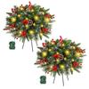 Pre-lit Christmas Tree Urn Filler 20 Inch Artificial Pine Tree with Pinecone Red Berries Battery Powered Light Up Planter Filler with Tripod Stake