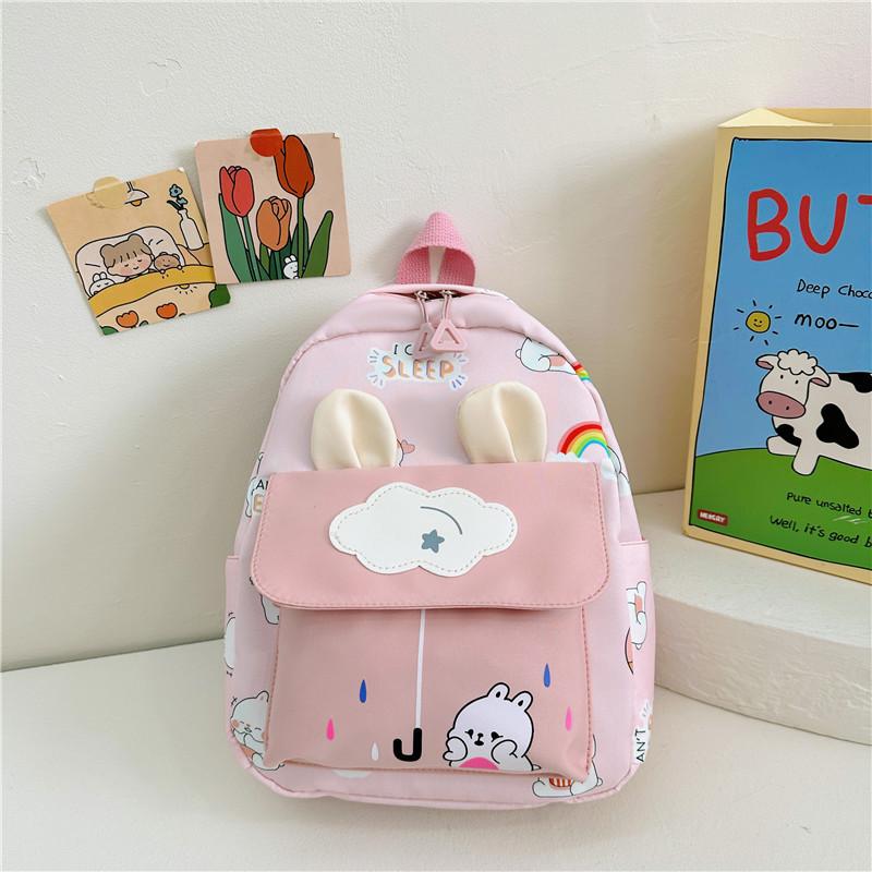

Backpack With Kids Cartoon Rabbit Print And Ear Design For School Outings And розовый