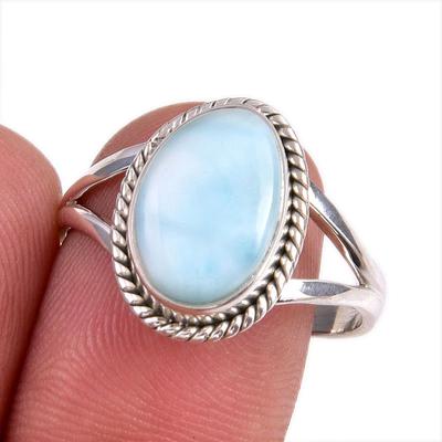 Natural Republic Larimar Gemstone 925 Sterling Silver Jewelry Ring Size 9.5 r7J96